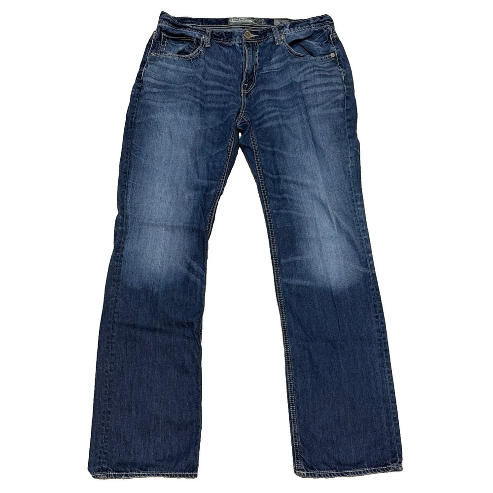 BKE Jeans Mens 36L 36x32 Blue Derek Buckle Denim Pants Dark Straight